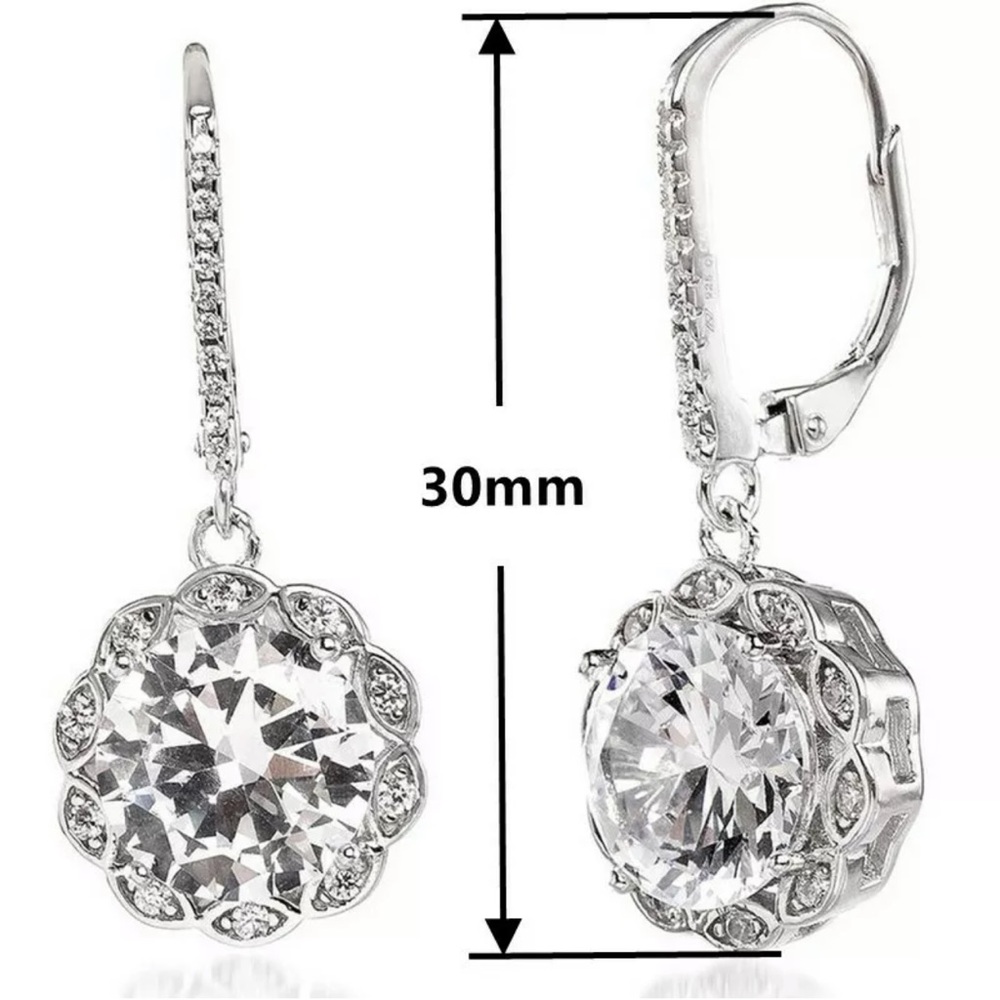 Fashion 925 Silver Drop Earrings White Sapphire - Picture 3 of 3